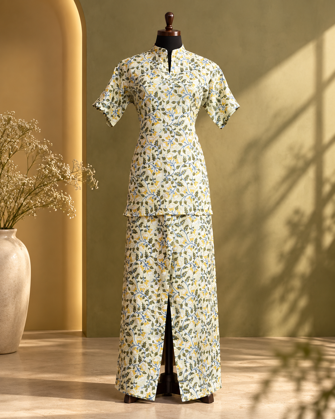 Ivory Floral Printed Top and Palazzo Set