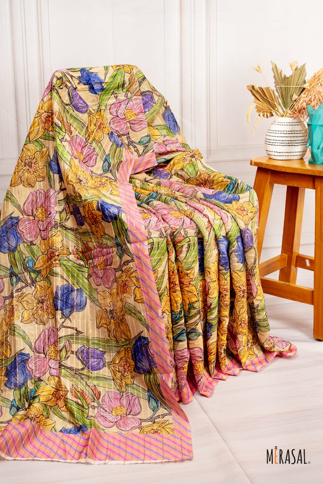 Spring Blossom Floral Linen Saree