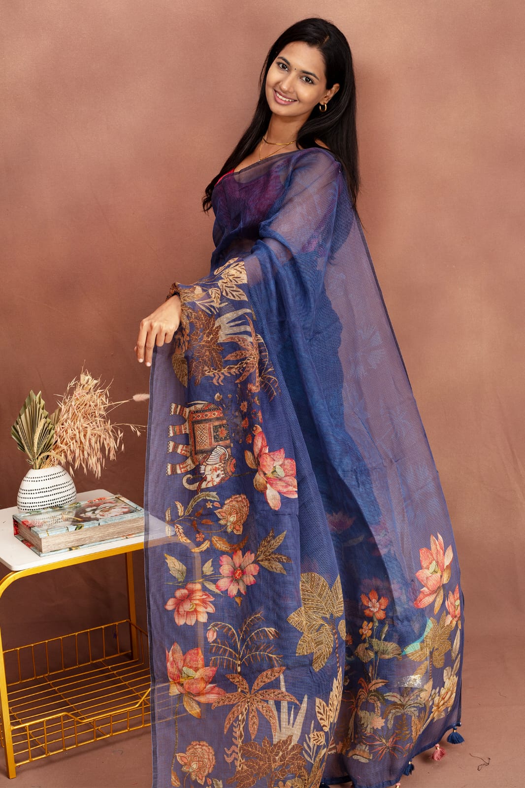 Midnight Garden Digital Print Kota Doria Saree