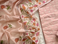 Blush Bloom: Elegant Peach-Pink Unstitched Salwar Suit Set