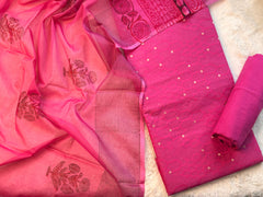 Rani Radiance: Vibrant Pink Unstitched Salwar Suit Set