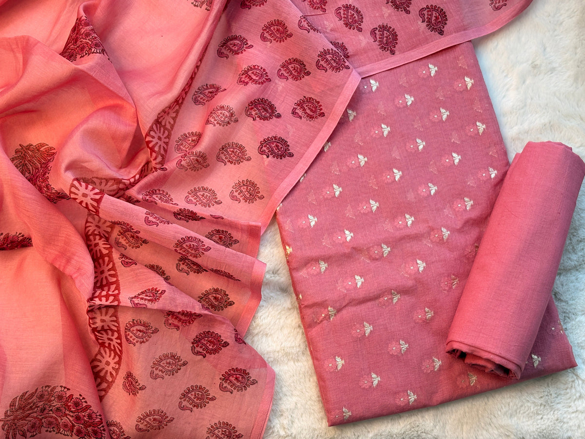 Rosewood Romance: Dusty Pink Unstitched Salwar Suit Set