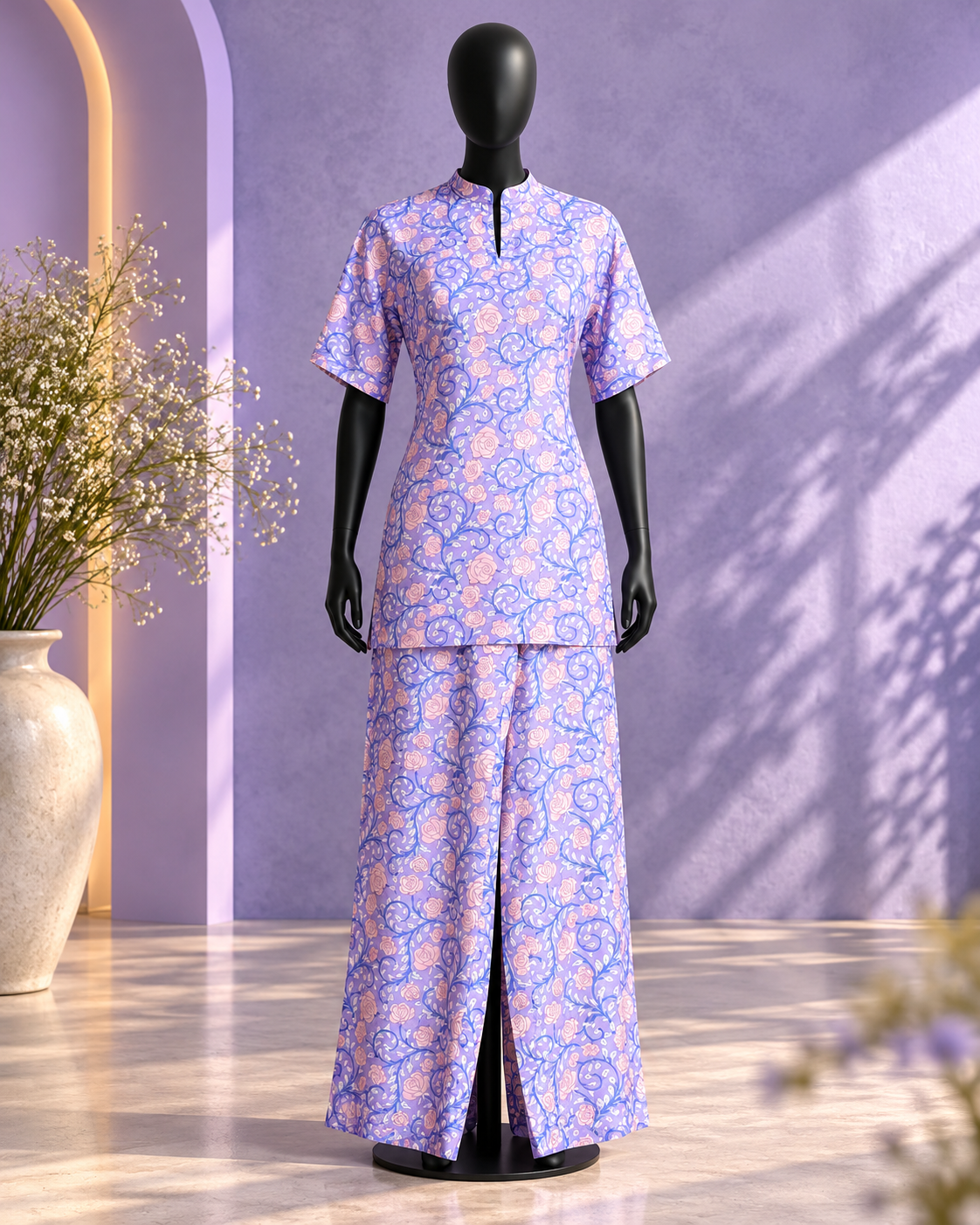 Lavender Floral Printed Top and Palazzo Set